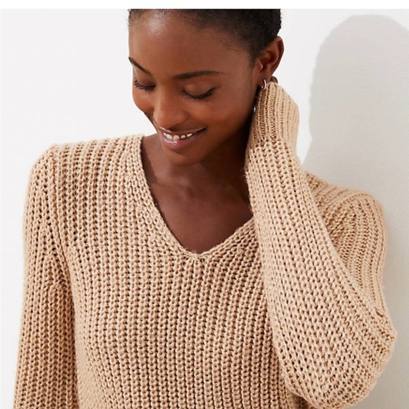 LOFT Women's V-Neck Sweater in gold - Picture 2 of 8